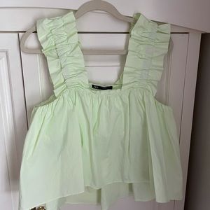 Zara Pale Green Ruffle Top Size Medium